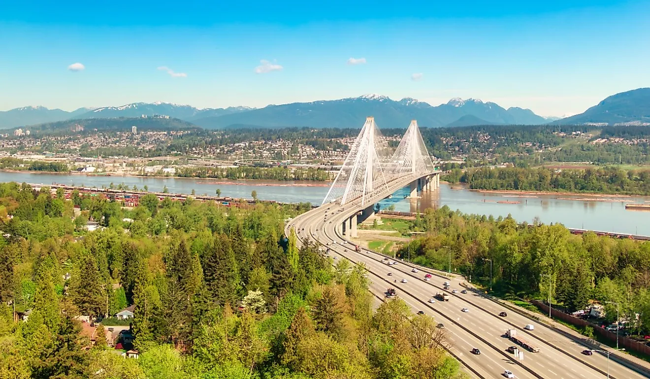 The Port Mann Bridge over the Fraser River connecting parts of Metro Vancouver, Canada. 