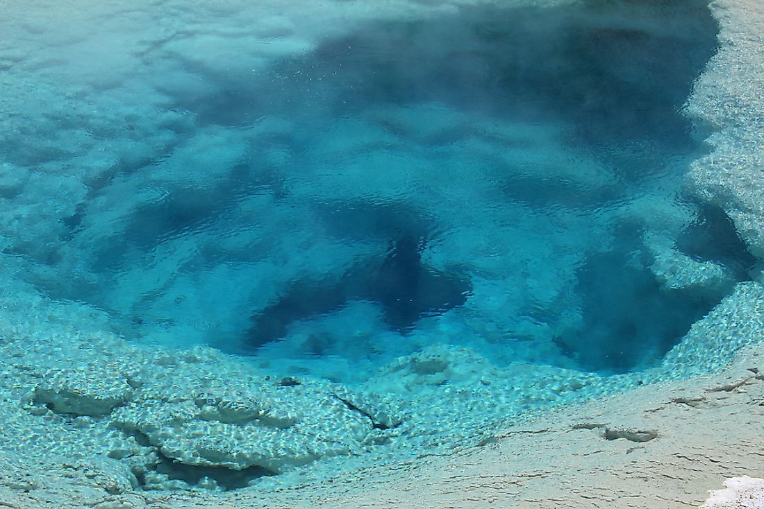 Blue water of a hydrothermal hot springs. 