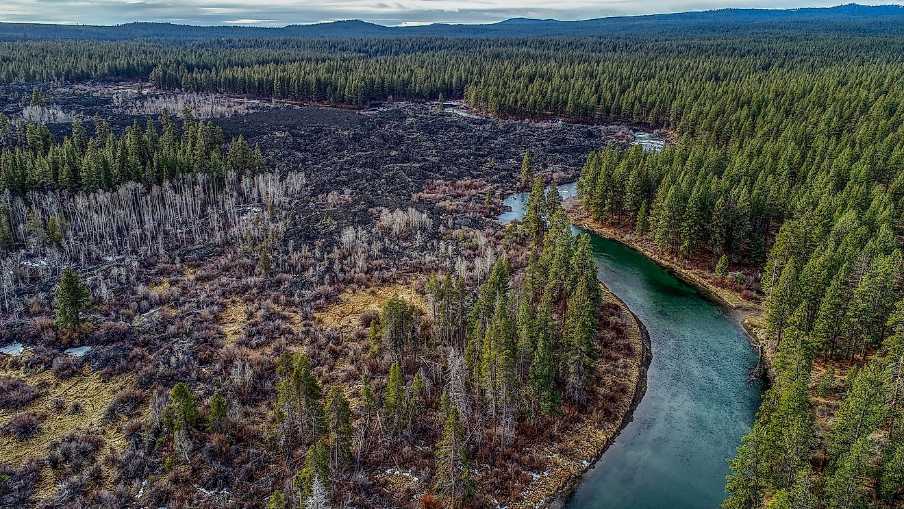 Aerial view of Deschutes River near Bend, Oregon.