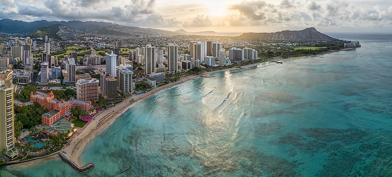Sunrise over Honolulu, Hawaii.