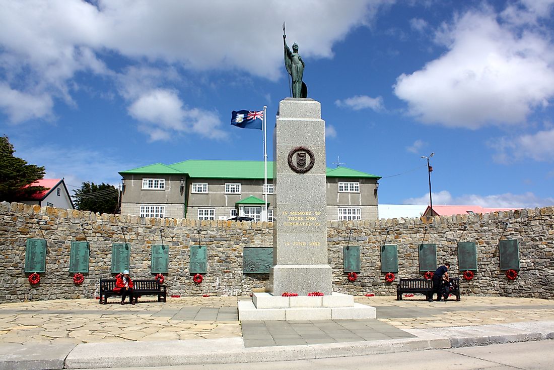 A monument to those fallen in the Falkland Islands. 
