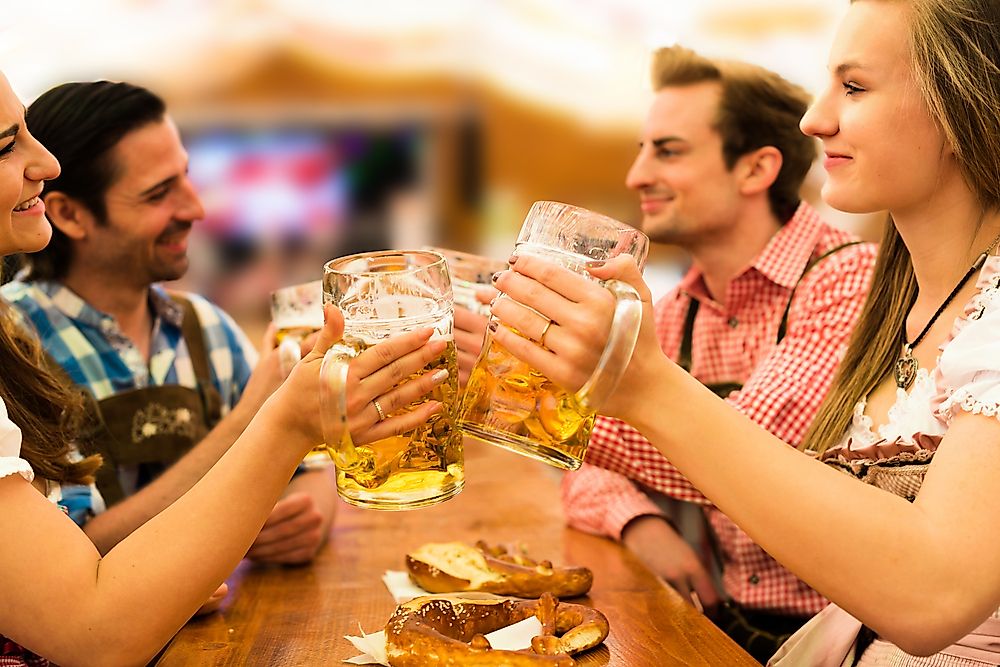 A group of friends celebrating Oktoberfest. 