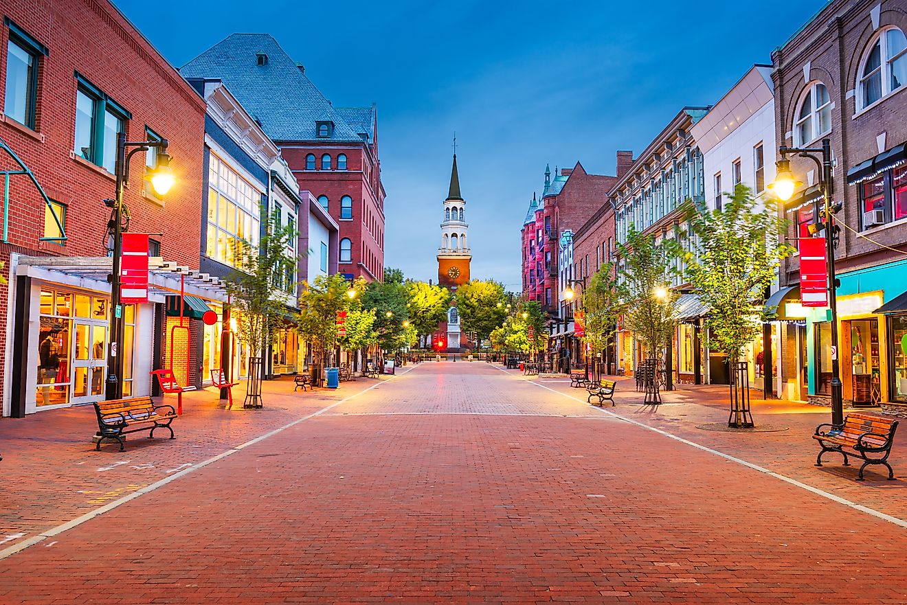 Burlington, Vermont: Church Street Marketplace at twilight.