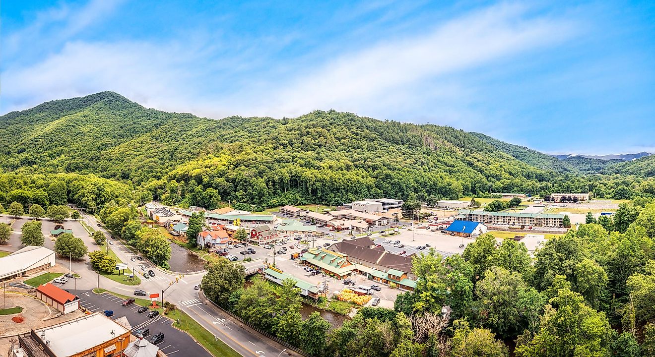 Aerial view of Cherokee, North Carolina. Cherokee is the capital of the federally recognized Eastern Band of Cherokee Nation
