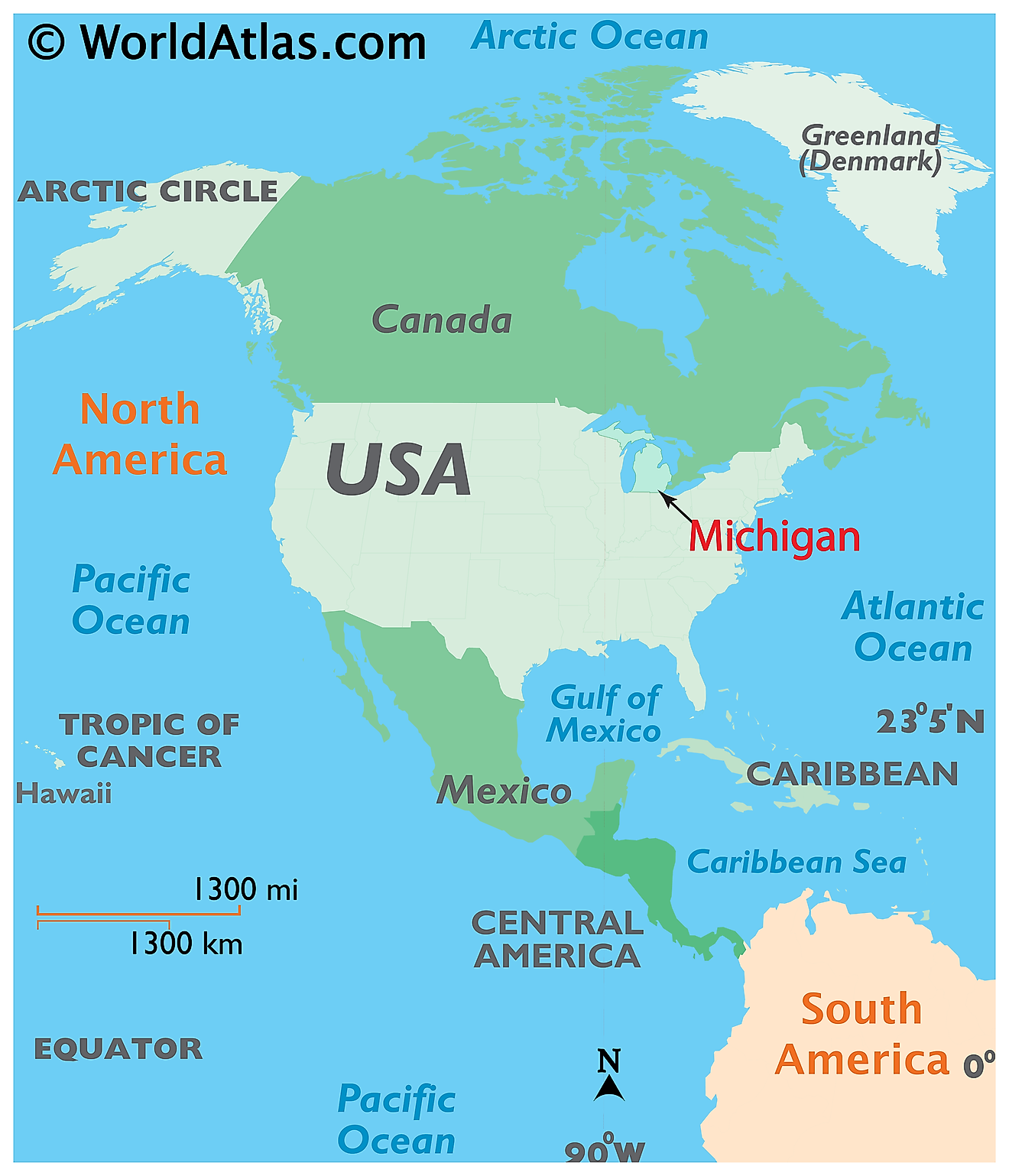 Map showing location of Michigan in the world.
