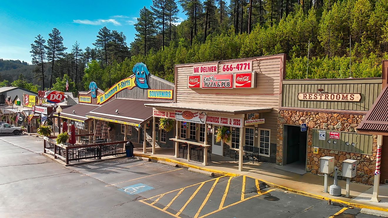 Vibrant businesses along the main street in Keystone, South Dakota. Editorial credit: GagliardiPhotography / Shutterstock.com