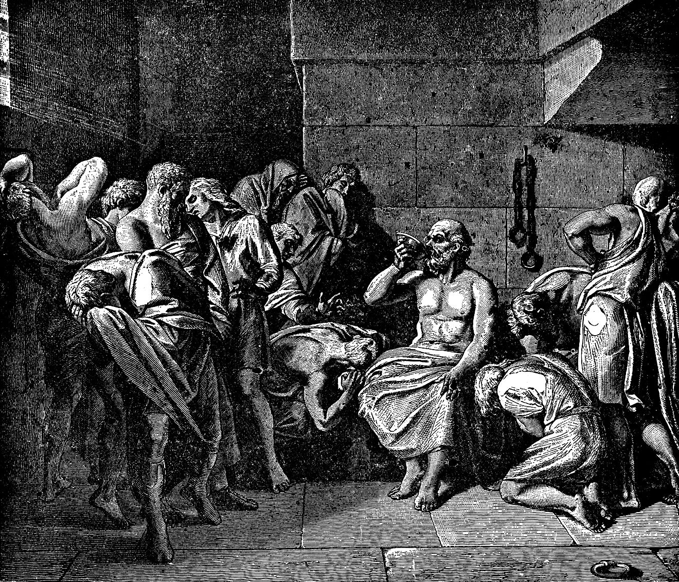 Socrates Death, sentenced to death by drinking hemlock poison (circa 4th century BC).