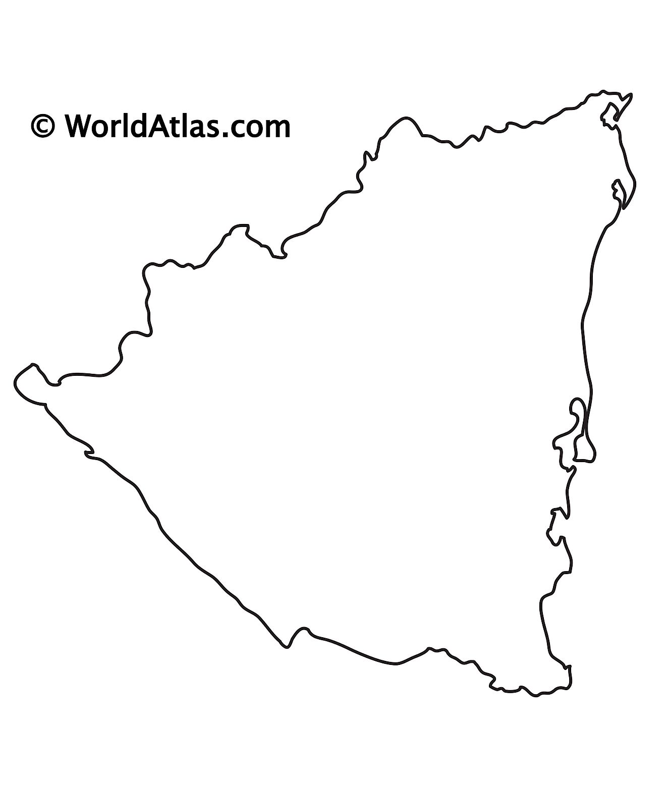 Mapa de contorno en blanco de Nicaragua