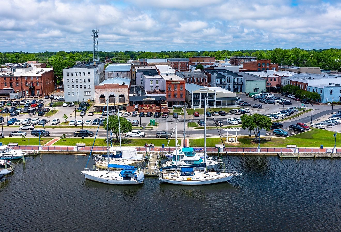 Boats at the marina on the river near Washington, North Carolina. Image credit Kyle J Little via Shutterstock