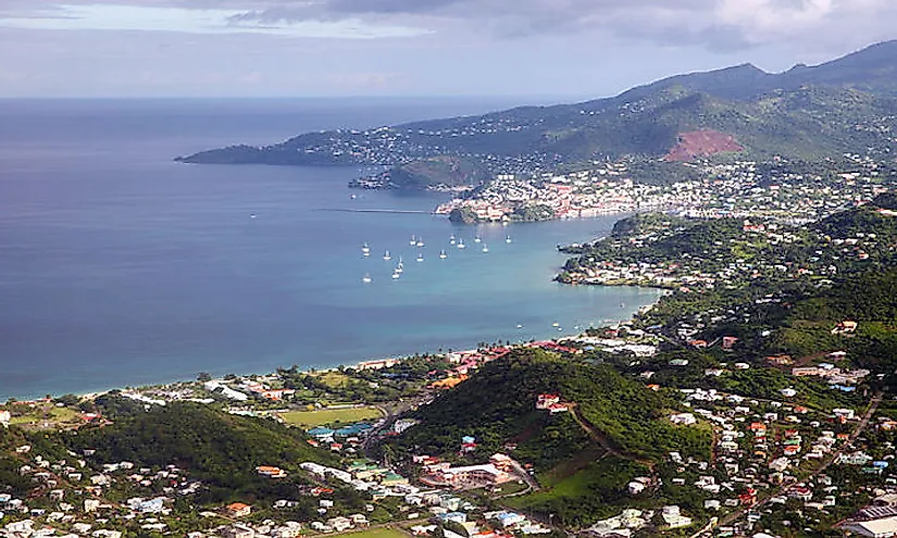 An aerial photo of the capital St George's.