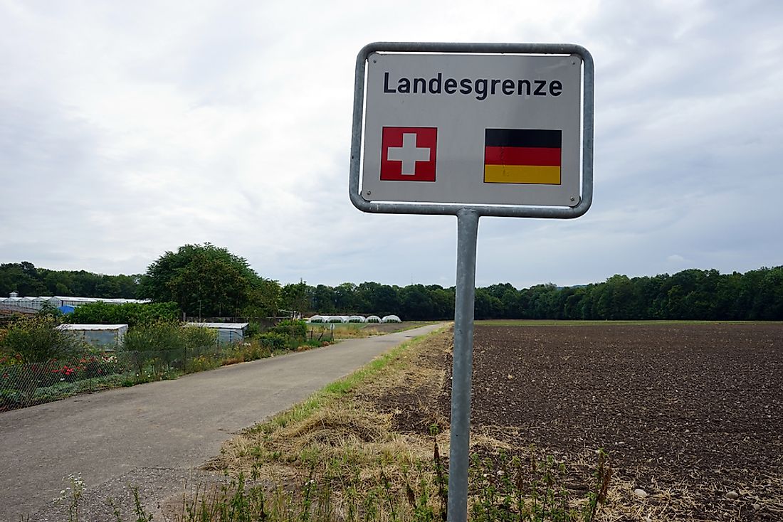 Sign at Swiss-German border. Editorial credit: Valery Shanin / Shutterstock.com