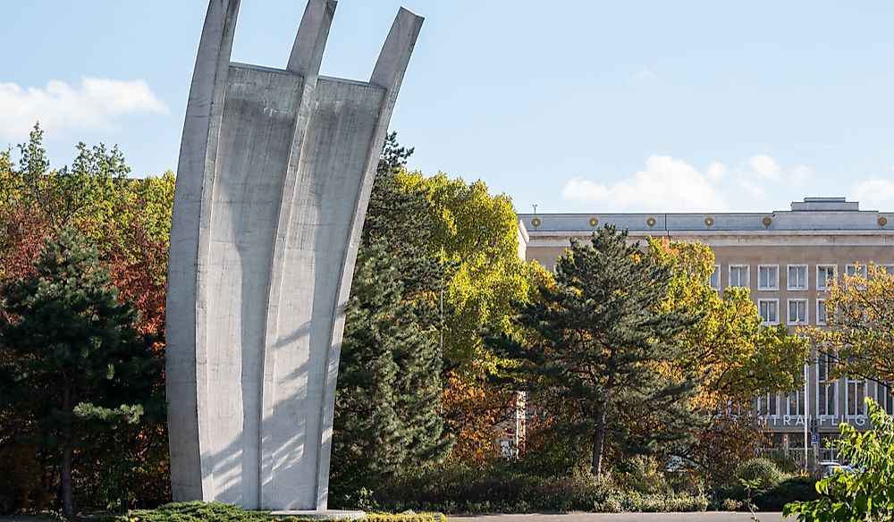 The Berlin Airlift Memorial near the former Tempelhof Airport in Berlin, Germany.  Editorial credit: cbies / Shutterstock.com