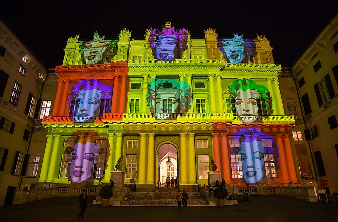 A light display honoring Andy Warhol in Genoa, Italy. Photo credit: faber1893 / Shutterstock.com. 