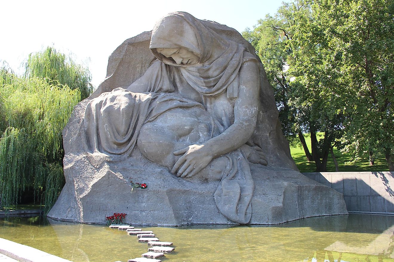 A monument commemorating the Battle of Stalingrad called "Mother's Sorrow."