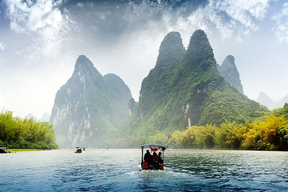 The typical karst landscape on the Li River near Yangshuo, China. 