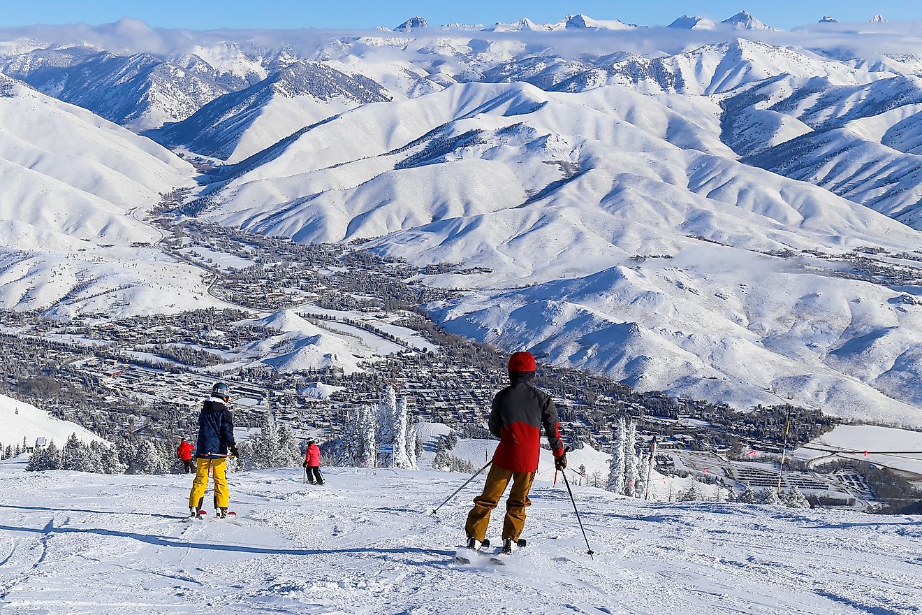 Alpine skiing on Mount Baldy above the town of Sun Valley, Idaho.