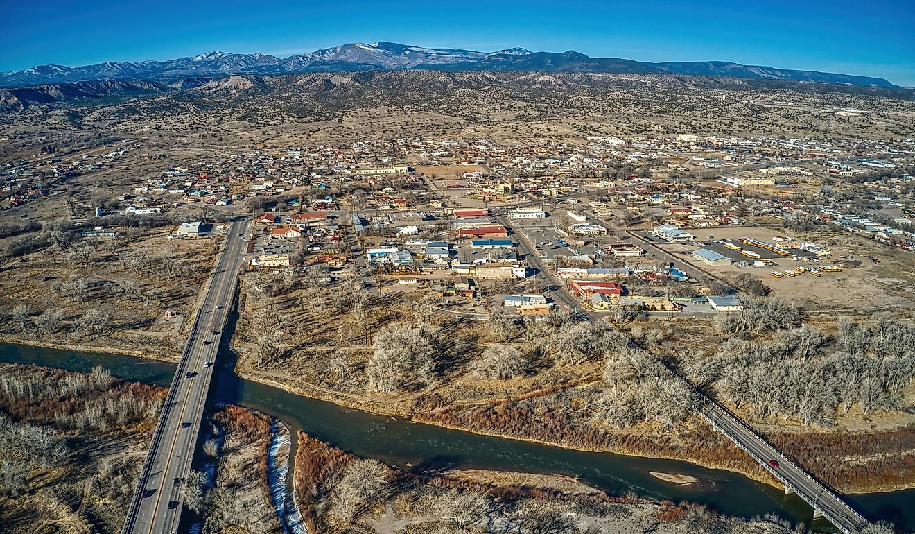 Aerial View of Espanola, New Mexico in Winter.