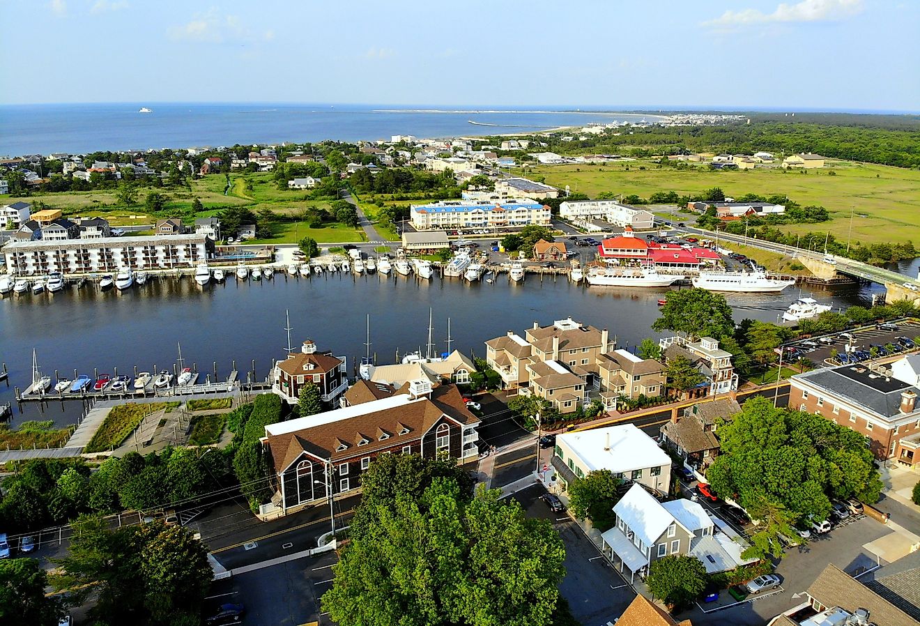 Aerial view of Lewes, Delaware, fishing port and waterfront residential homes along the canal. Image credit Khairil Azhar Junos via Shutterstock