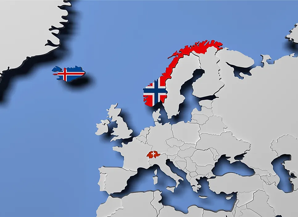 A map of the European Free Trade Association's member nations.