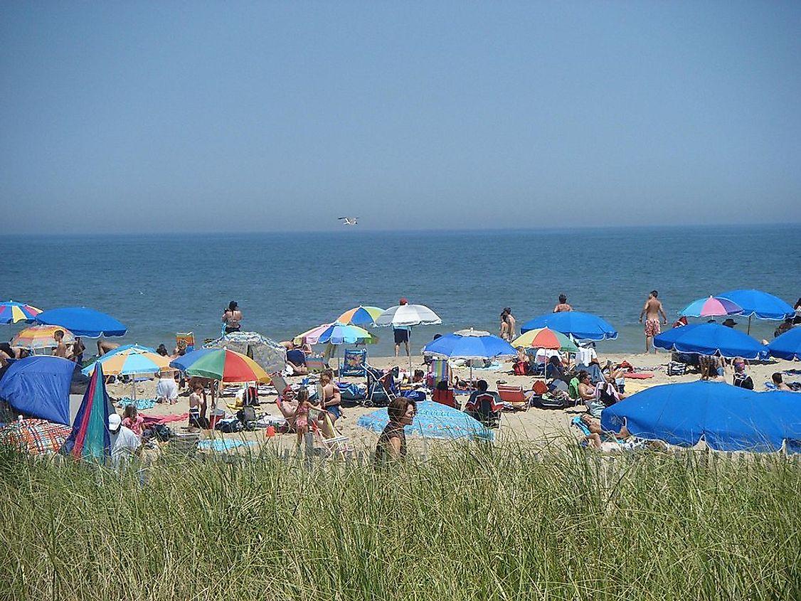 A view of the beach in Rehoboth Beach, Delaware, one of the lowest points in the state.