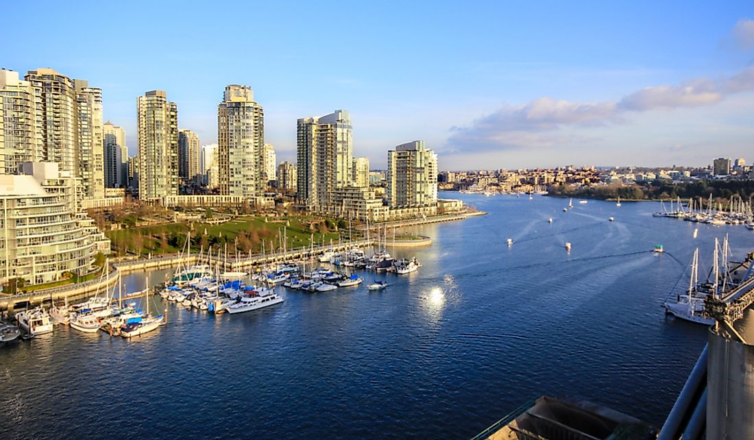 Vancouver skyscrapers overlooking False Creek inlet.