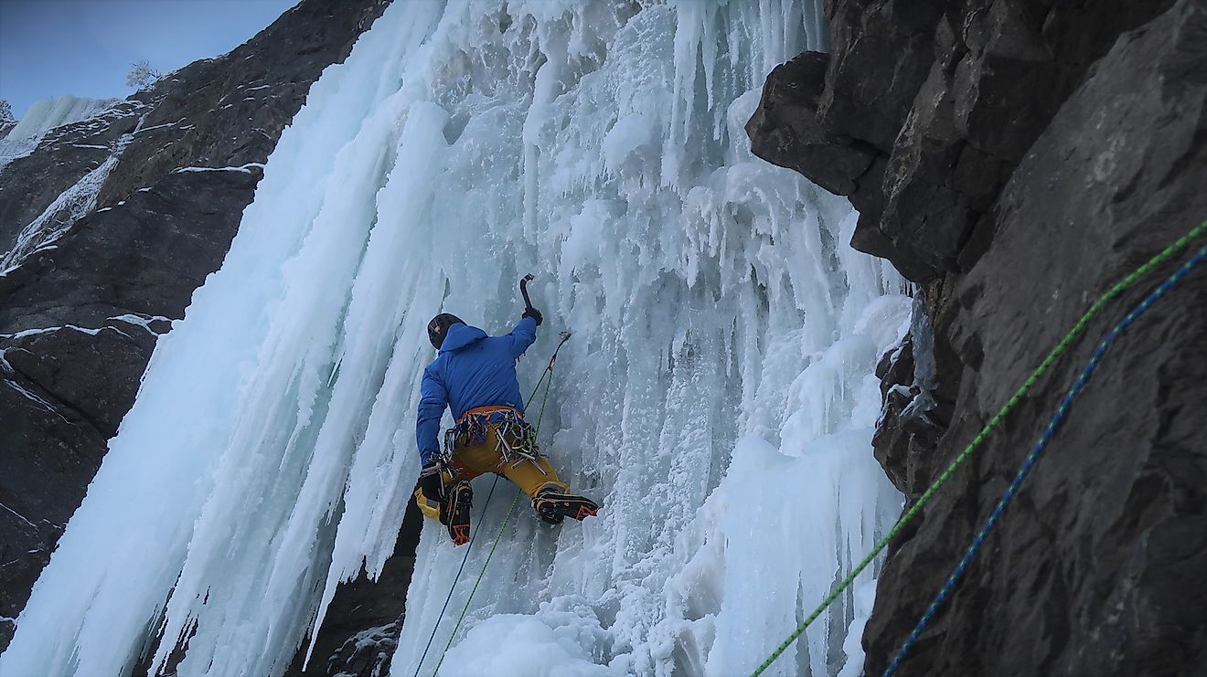 Climbing ice in Kandersteg Switzerland. Image credit: Jonas Abdo/Shutterstock.com