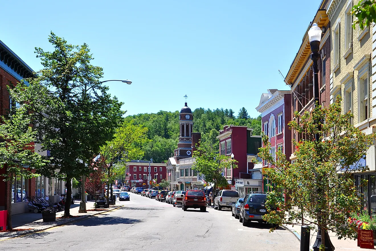 Main Street in Saranac Lake in the Adirondack Mountains of New York.