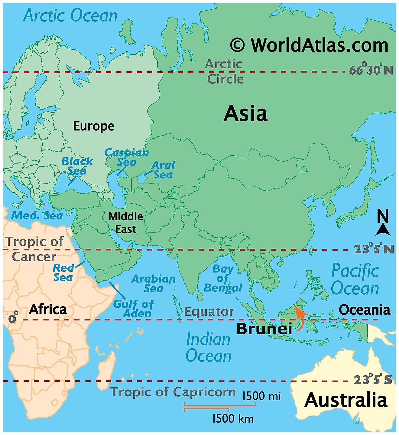 Map showing location of Brunei Darussalam in the world.