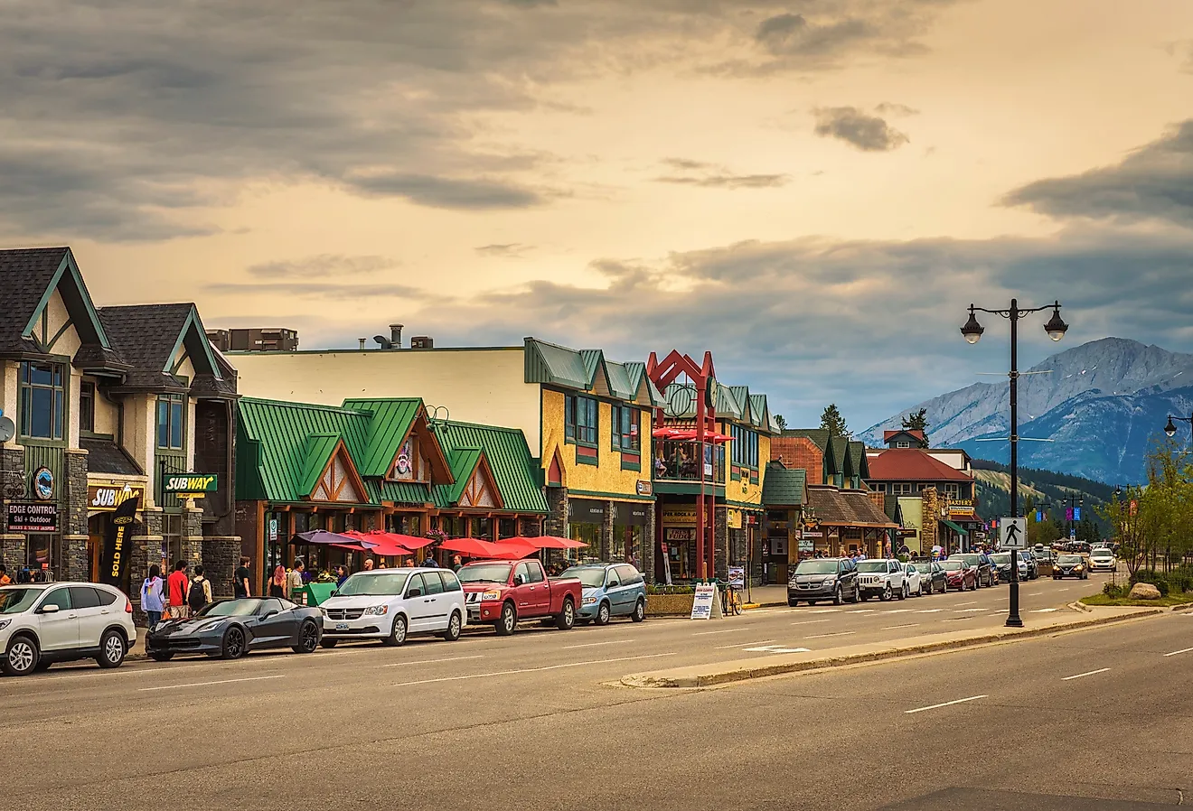 Evening on the streets of Jasper in canadian Rocky Mountains. Editorial credit: Nick Fox / Shutterstock.com
