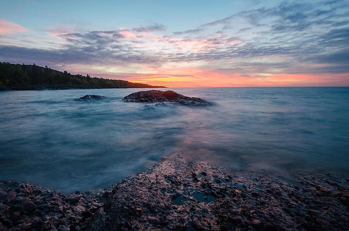 Lake Superior has a surface of 31,700 square miles and it is located in Michigan, Minnesota, Wisconsin, and Ontario, Canada.