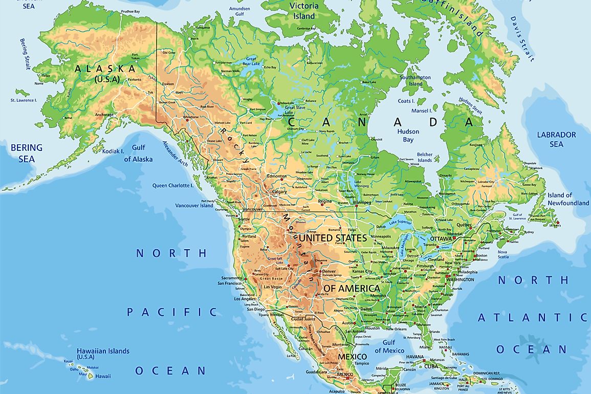 The United States is bordered by Canada in the north, and Mexico in the south. 