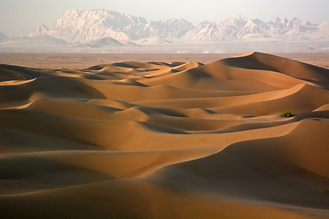 Sand dunes in Iran. In some parts of Iran, the climate is quite arid. 