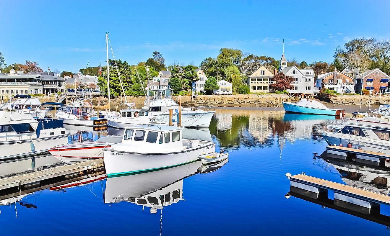 Kennebunkport, maine/united states - 10/6/2010: Beautiful harbor of fishing village in dock square