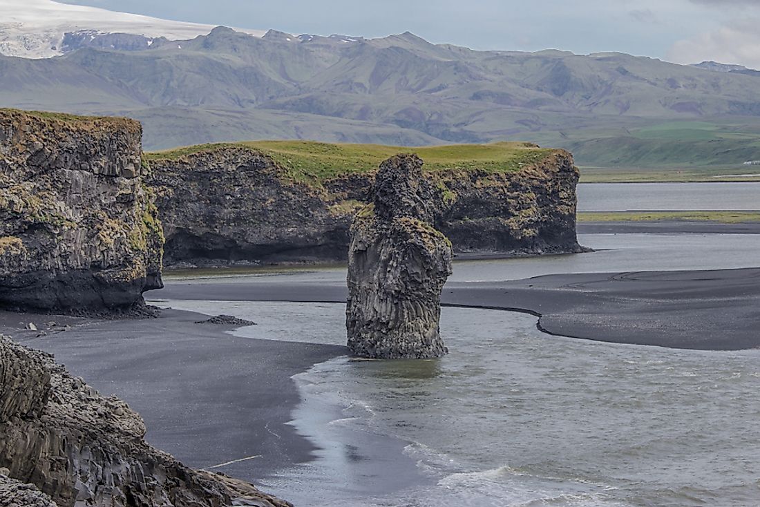 Volcanic basalt black sand beach at Reynisdrangar, Iceland. 