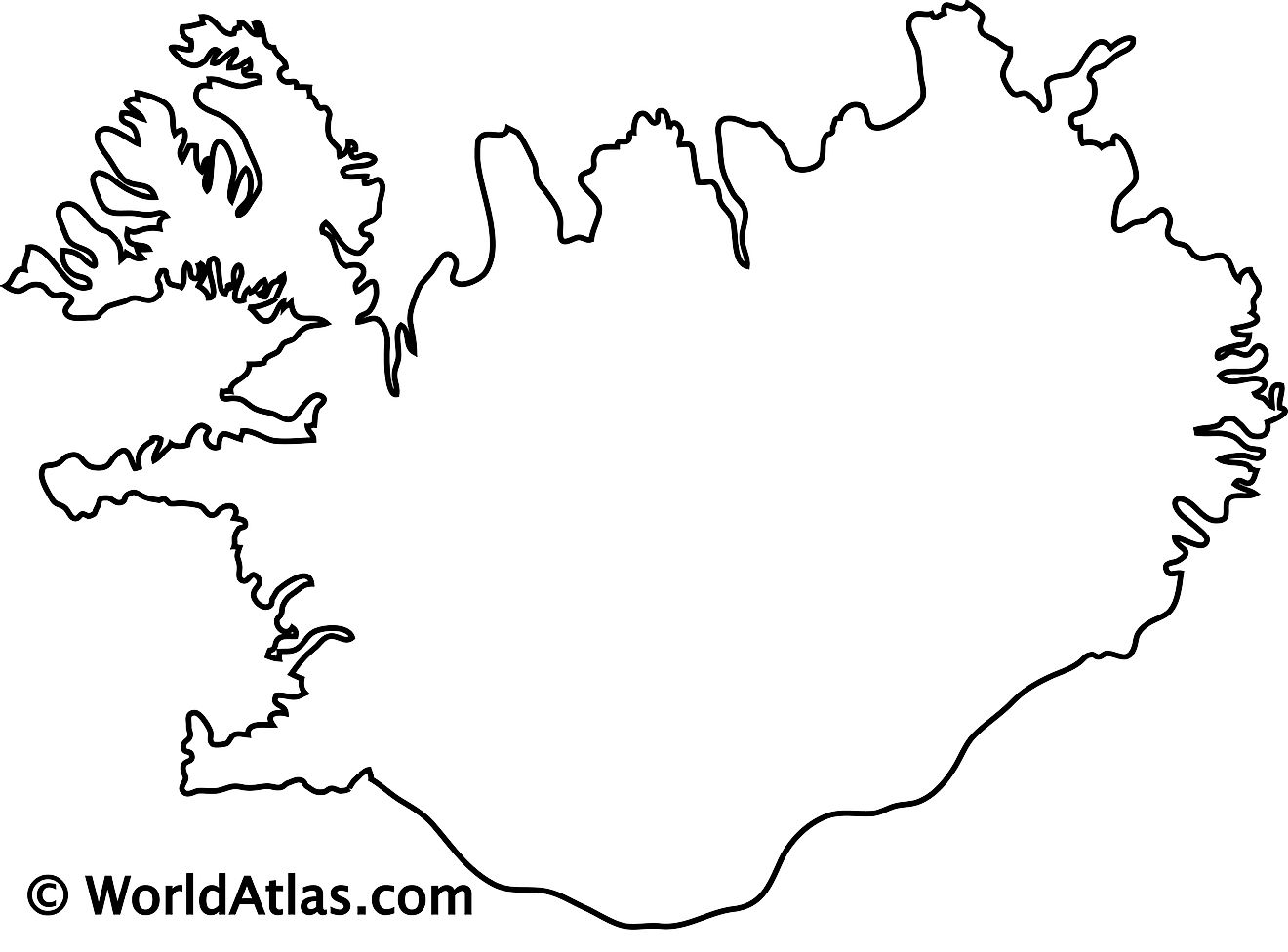 Mapa de contorno en blanco de Islandia