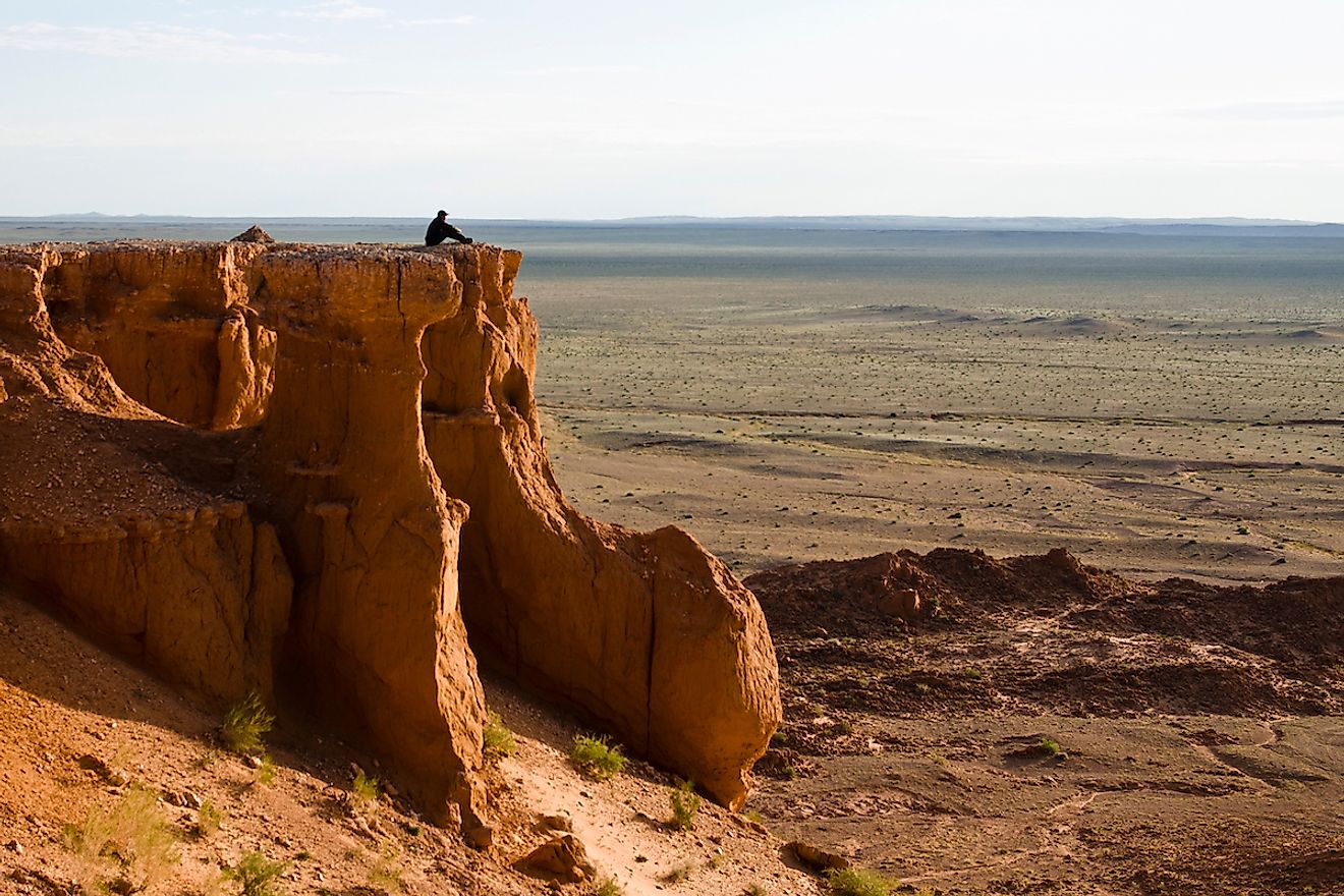 Sandstone formations of Bayanzag (Flaming Cliffs) in south Gobi desert, Mongolia. Image credit: Tomas Zavadil/Shutterstock.com