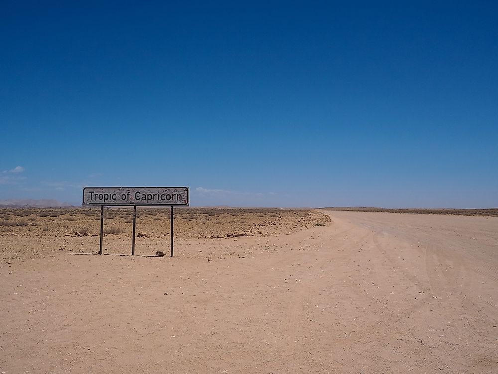 A sign marking the Tropic of Capricorn. 