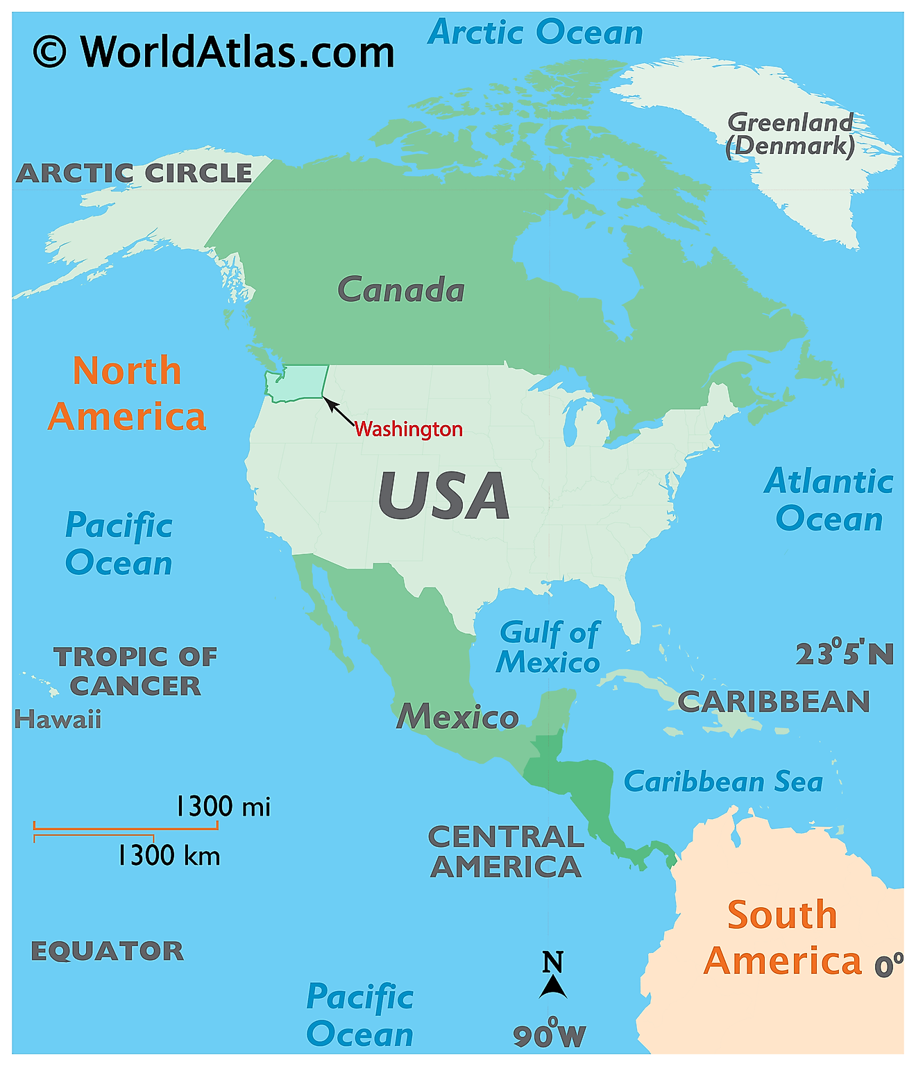 Map showing location of Washington in the world.