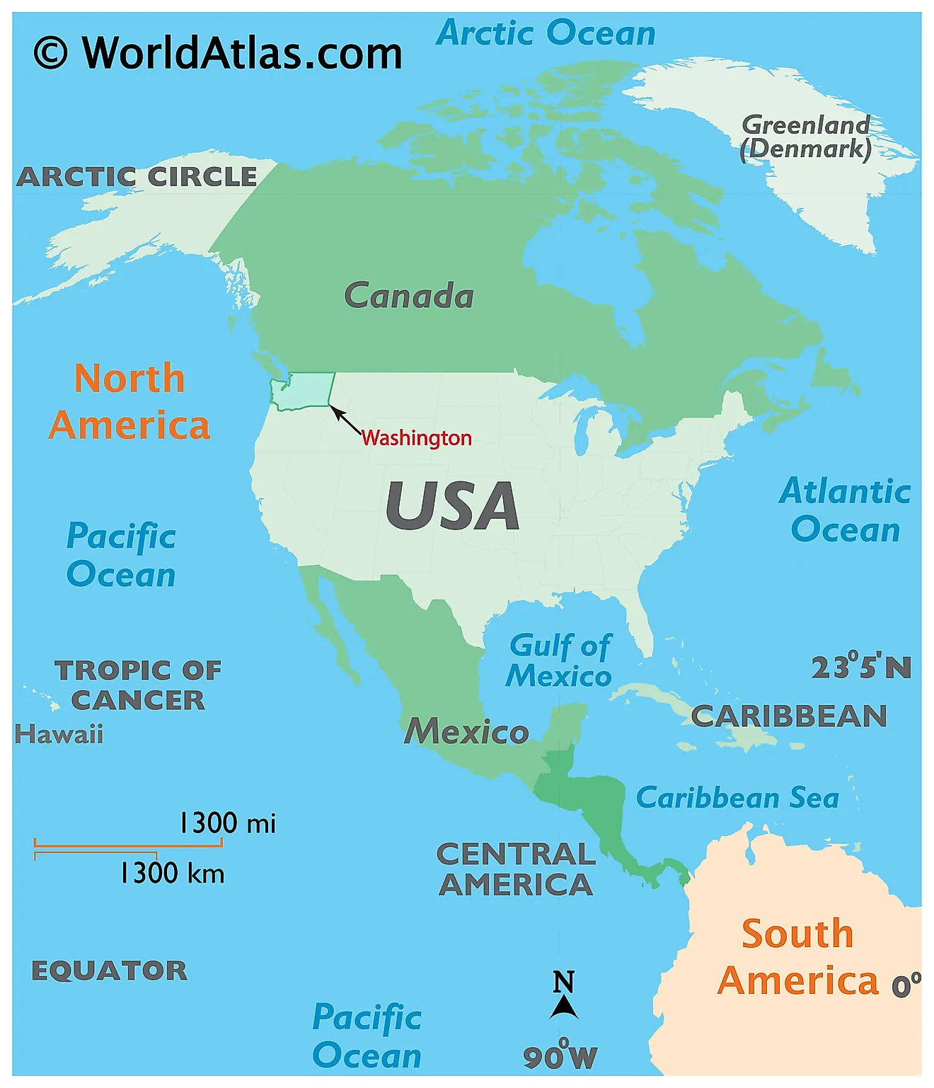 Map showing location of Washington in the world.