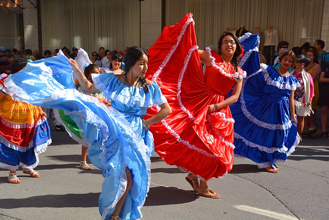 El Salvadoran folklore dancers in Montreal. Editorial credit: meunierd / Shutterstock.com. 