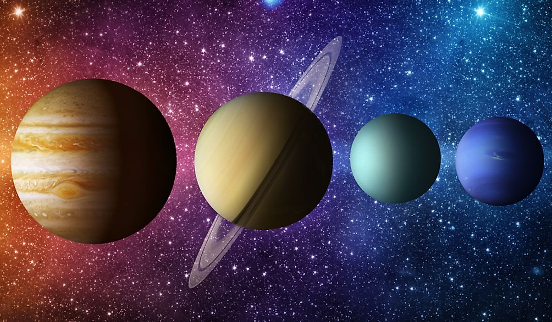 The four giant planets of the Solar System.