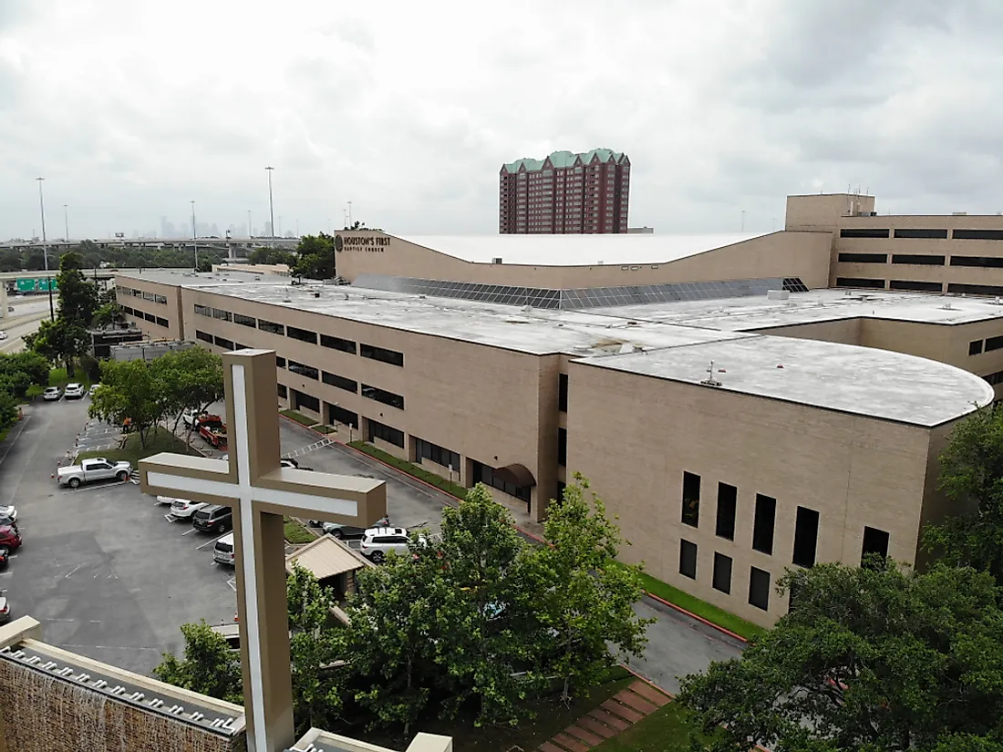 Many of the nation's megachurches are found in Texas, such as this one in Houston. Editorial credit: Tallmaple / Shutterstock.com.