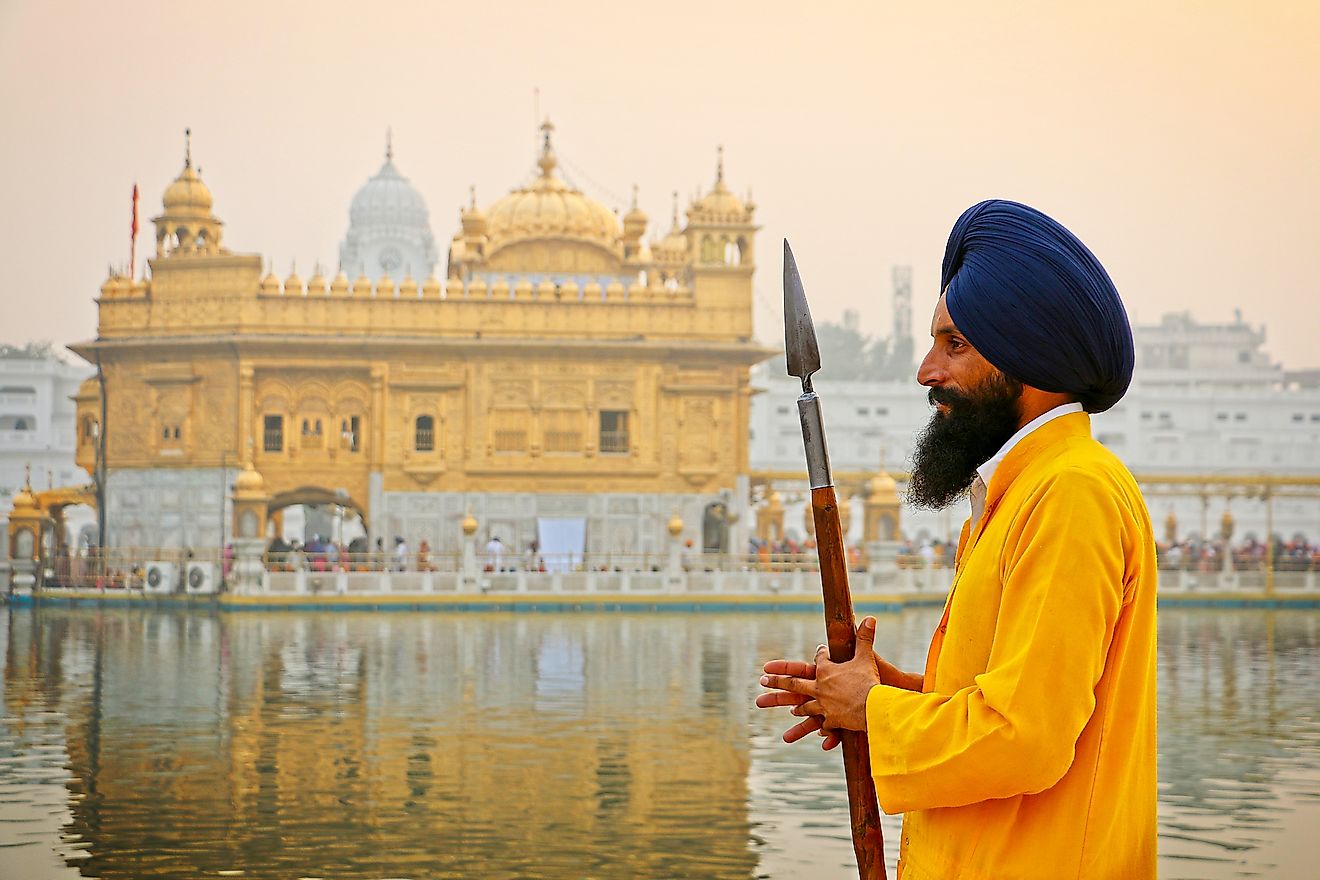 A Sikh man in front of the Golden Temple.