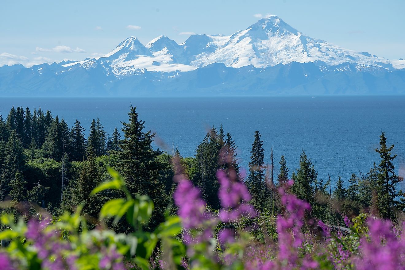 Redoubt Volcano across Cook Inlet from Anchor Point, Alaska.