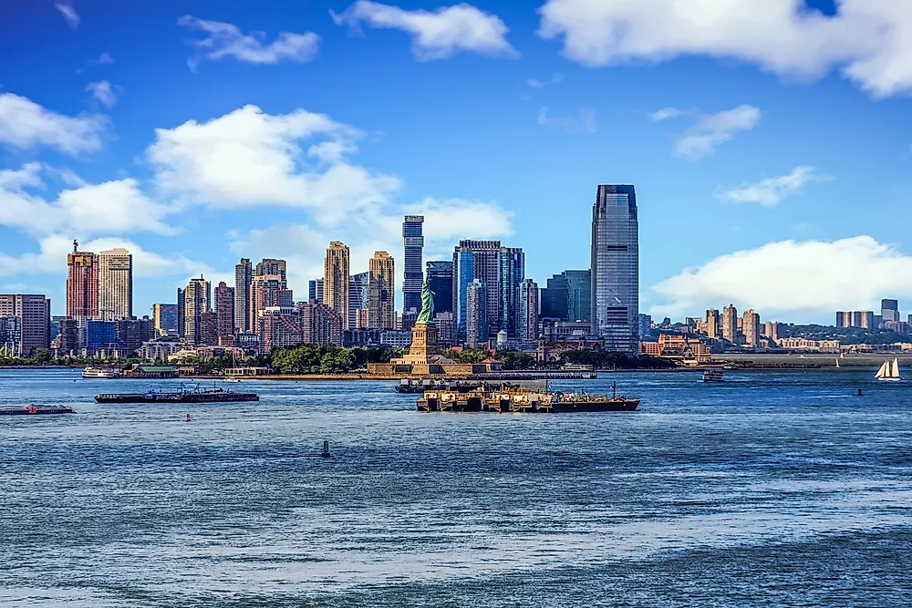 The skyline of Jersey City, New Jersey. 