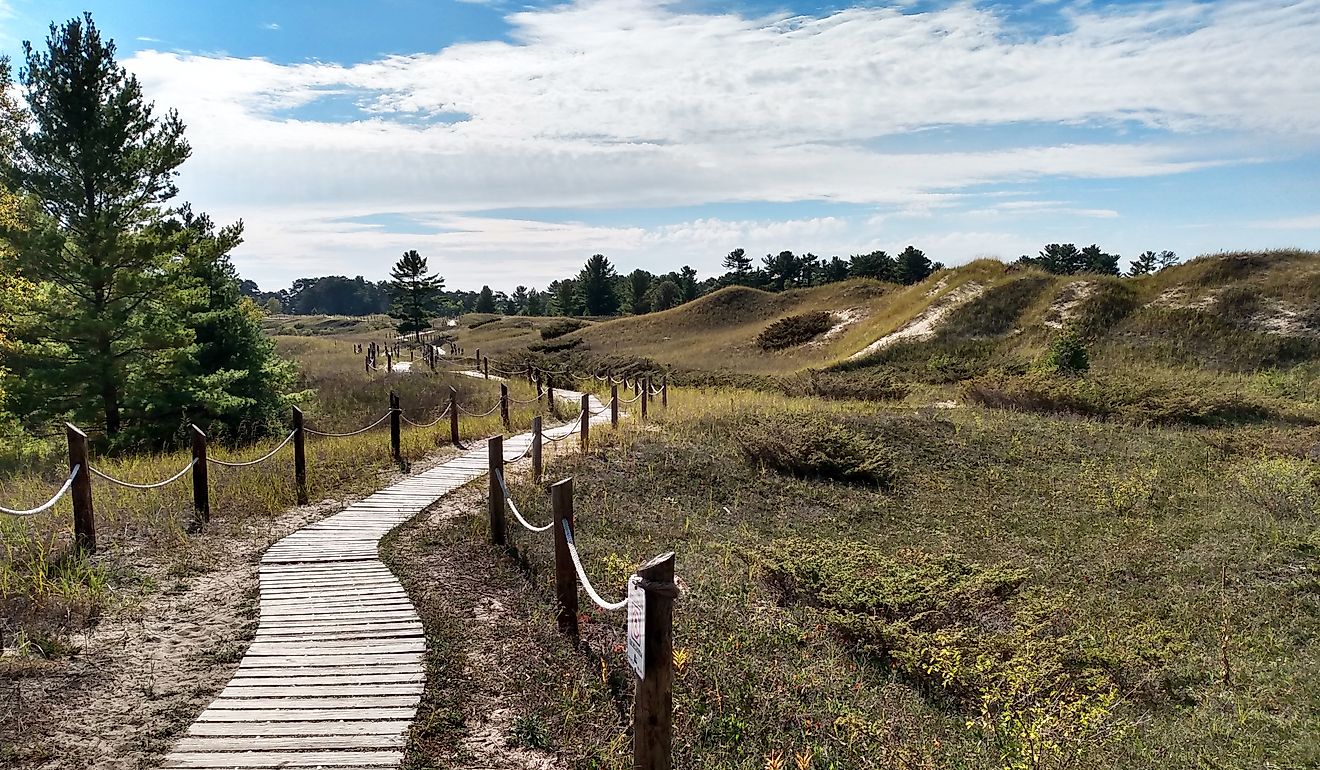A cordwalk on the sand dunes along Lake Michigan in Kohler-Andrae State Park. By Swissarmysalad - Own work, CC0, https://commons.wikimedia.org/w/index.php?curid=155009965