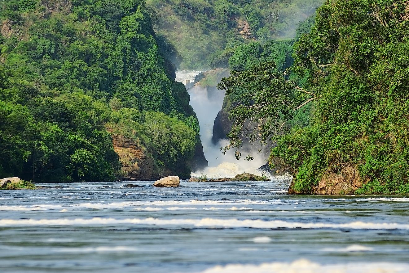 The Murchison waterfall on the Victoria Nile northern Uganda, Africa, is also an example of a Chute waterfall. Image credit:Oleg Znamenskiy/Shutterstock.com