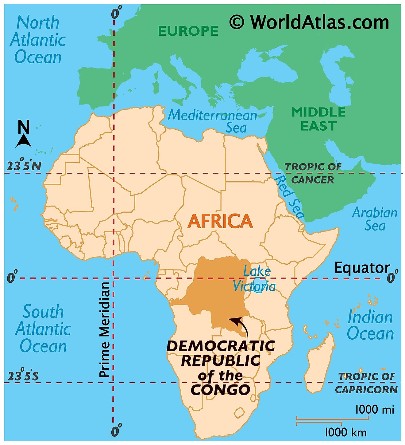 Map showing location of Democratic Republic Of The Congo in the world.