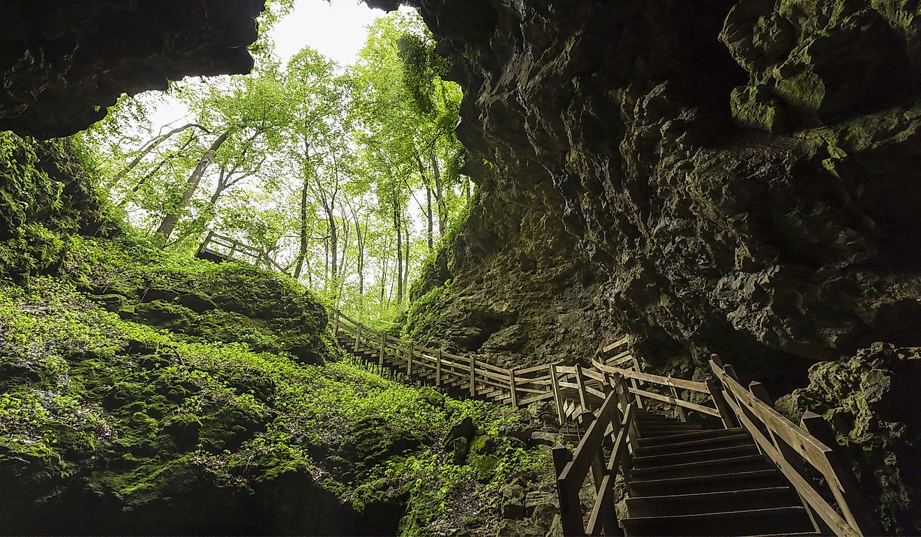 Stairs In Cave Entrance of Maquoketa Caves State Park.