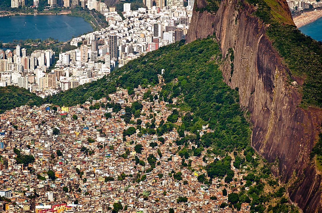 A slum next to a wealthy area in Rio de Janeiro, Brazil. 